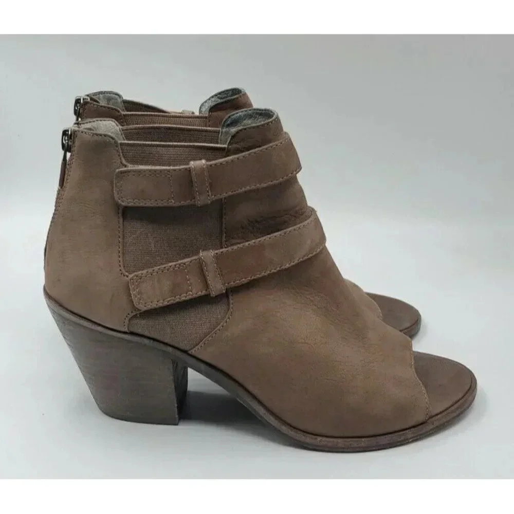Eileen Fisher Womens Ankle Booties Peep Toe Brown Leather Block Heel Size 9